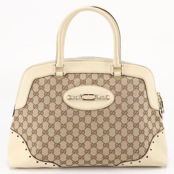 Gucci GG Canvas and Leather Satchel Bag - Picture 1 of 8